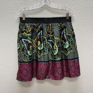 Francesca’s Dina-be Womens Medium Circle Skirt Stretch Waist Black Green Yellow